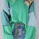 Patchwork Color Block Round Neck Long Sleeve Top