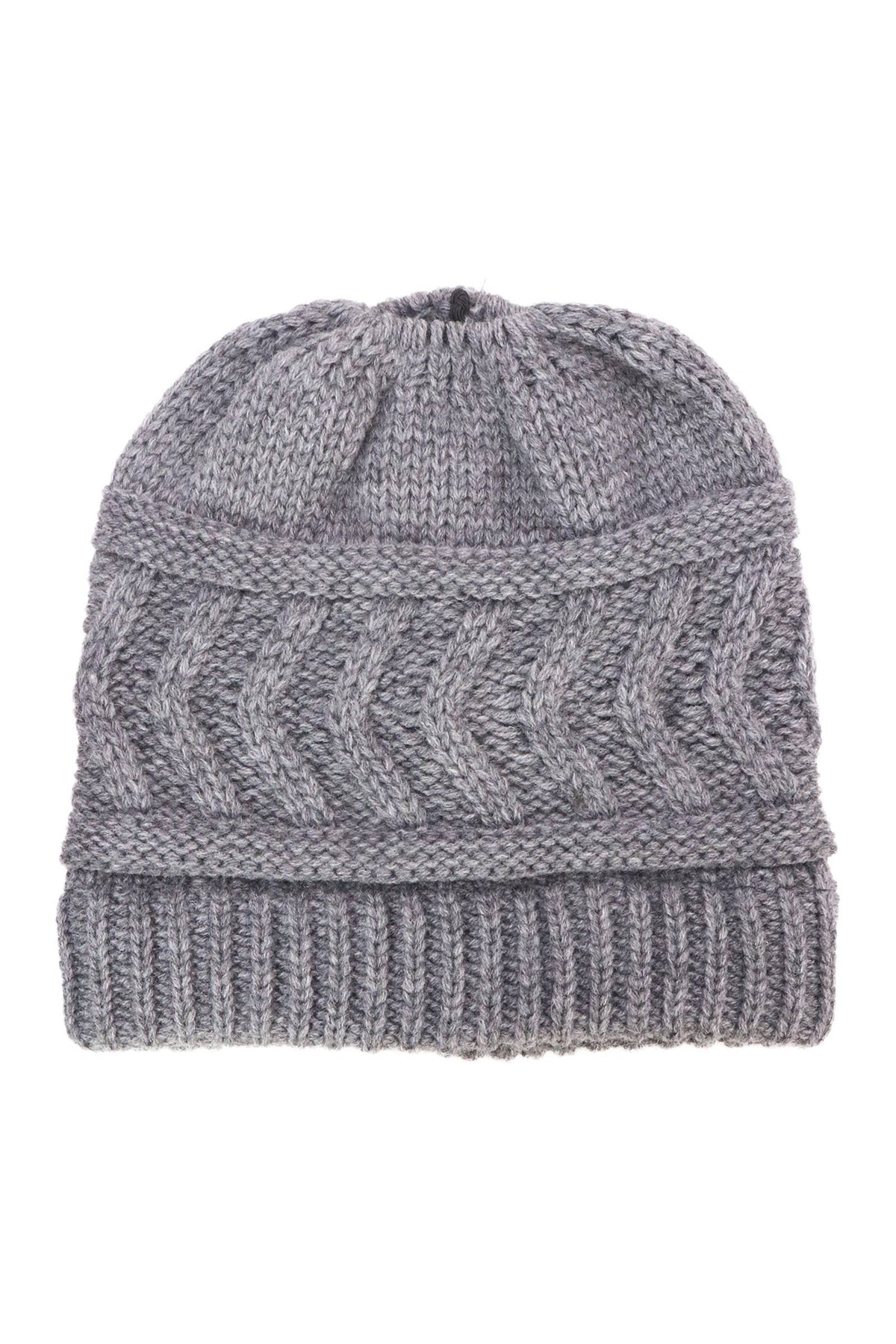 Classic Ponytail Chevron Cable Knitted Beanie
