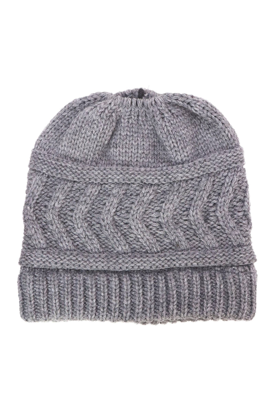 Classic Ponytail Chevron Cable Knitted Beanie