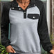 Perfee Contrast Textured Long Sleeve Sweatshirt