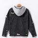 Distressed Drawstring Long Sleeve Hooded Denim Jacket
