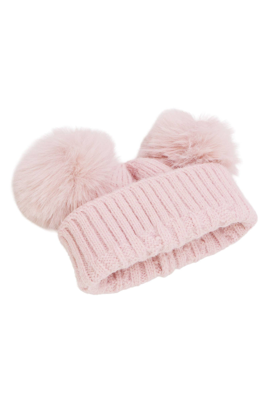 Toddlers Cable Knitted Double Pom Pom Beanie