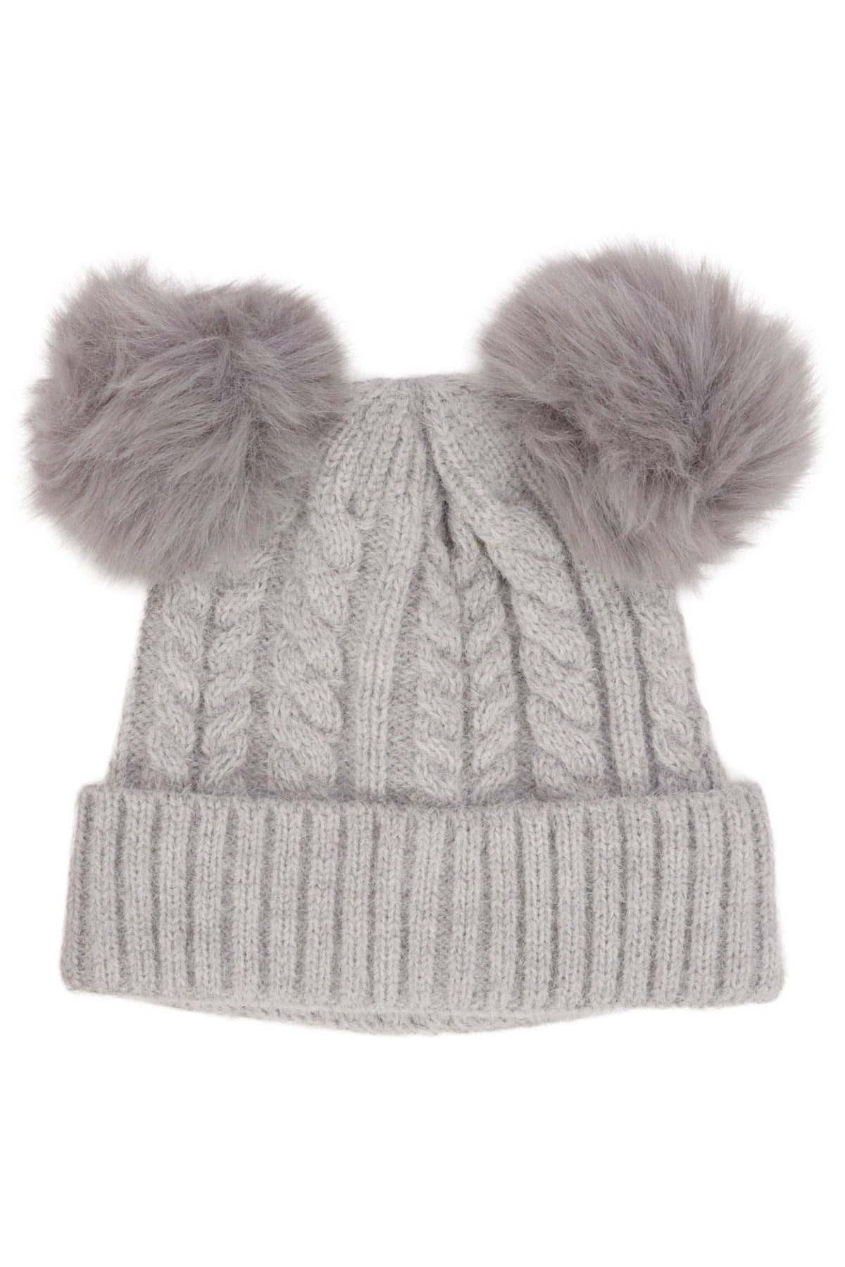 Toddlers Cable Knitted Double Pom Pom Beanie