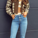Raw Hem Plaid Cropped Hooded Jacket