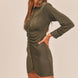 MABLE Front Ruched Button-Down Skinny Mini Shirt Dress