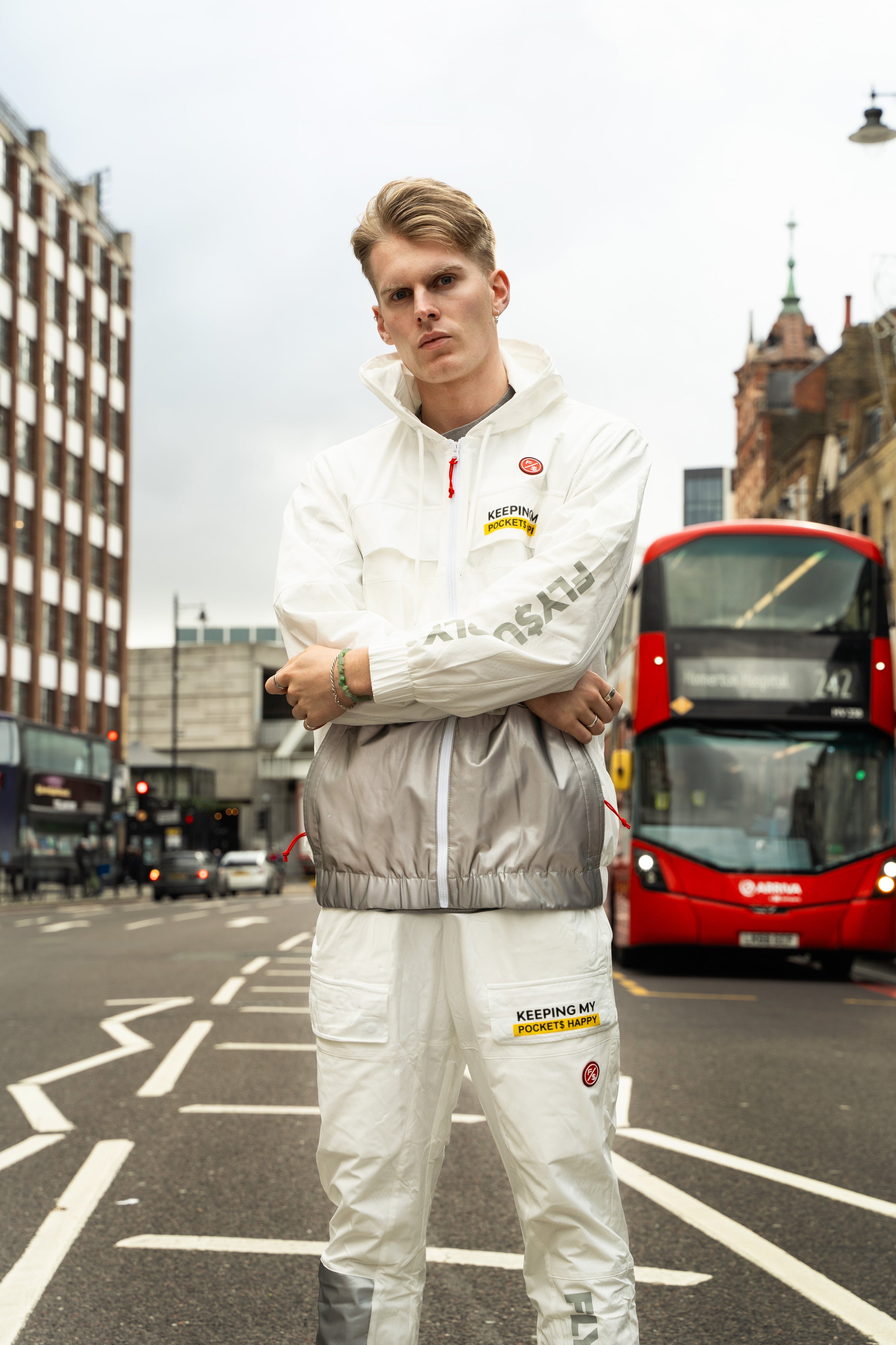 Happy Pockets Windbreaker Zip-Up Jacket (White)