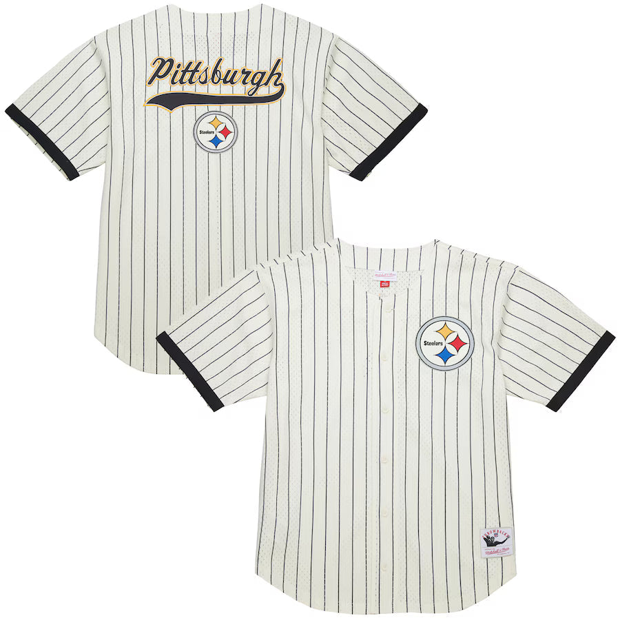 Pittsburgh Steelers - Cream Vintage Logo Final Seconds Full-Button Mesh Top Jersey