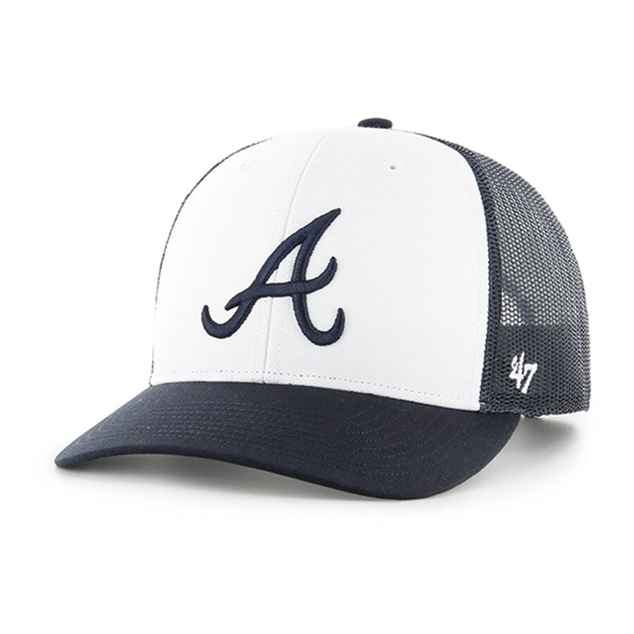 Atlanta Braves - White Navy Adjustable Trucker Hat, 47 Brand