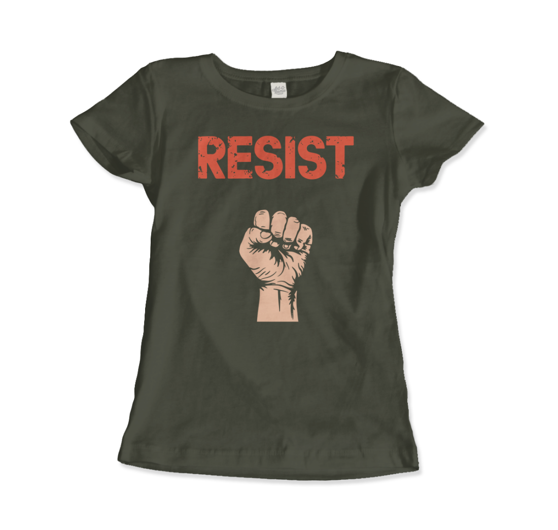 Resist Raised Fist With Distressed Design T-Shirt