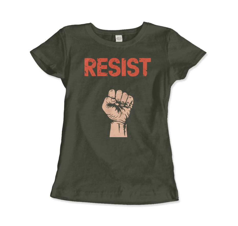 Resist Raised Fist With Distressed Design T-Shirt