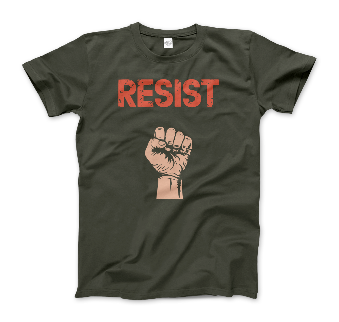 Resist Raised Fist With Distressed Design T-Shirt
