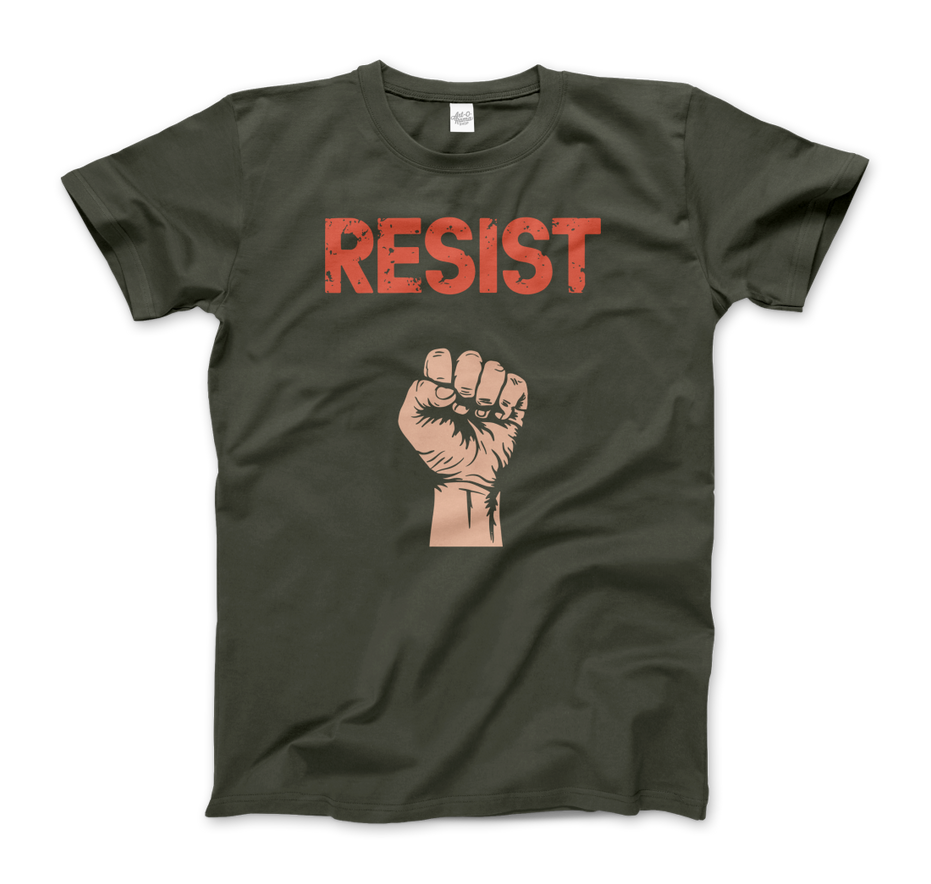 Resist Raised Fist With Distressed Design T-Shirt