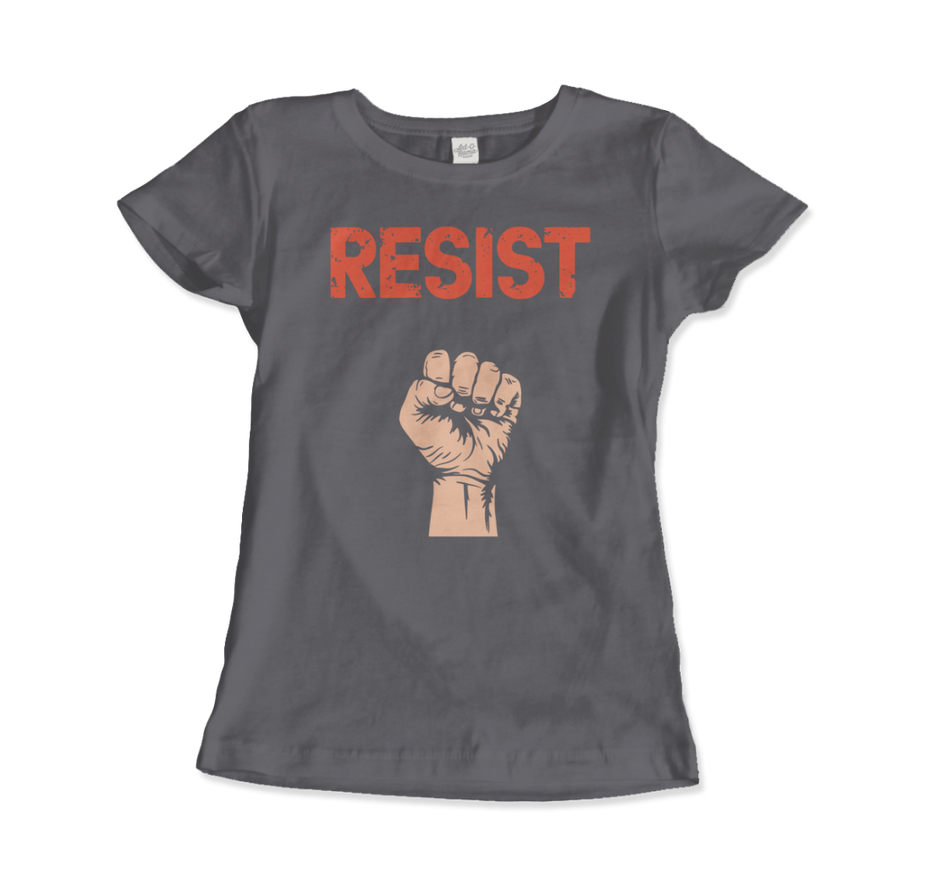 Resist Raised Fist With Distressed Design T-Shirt