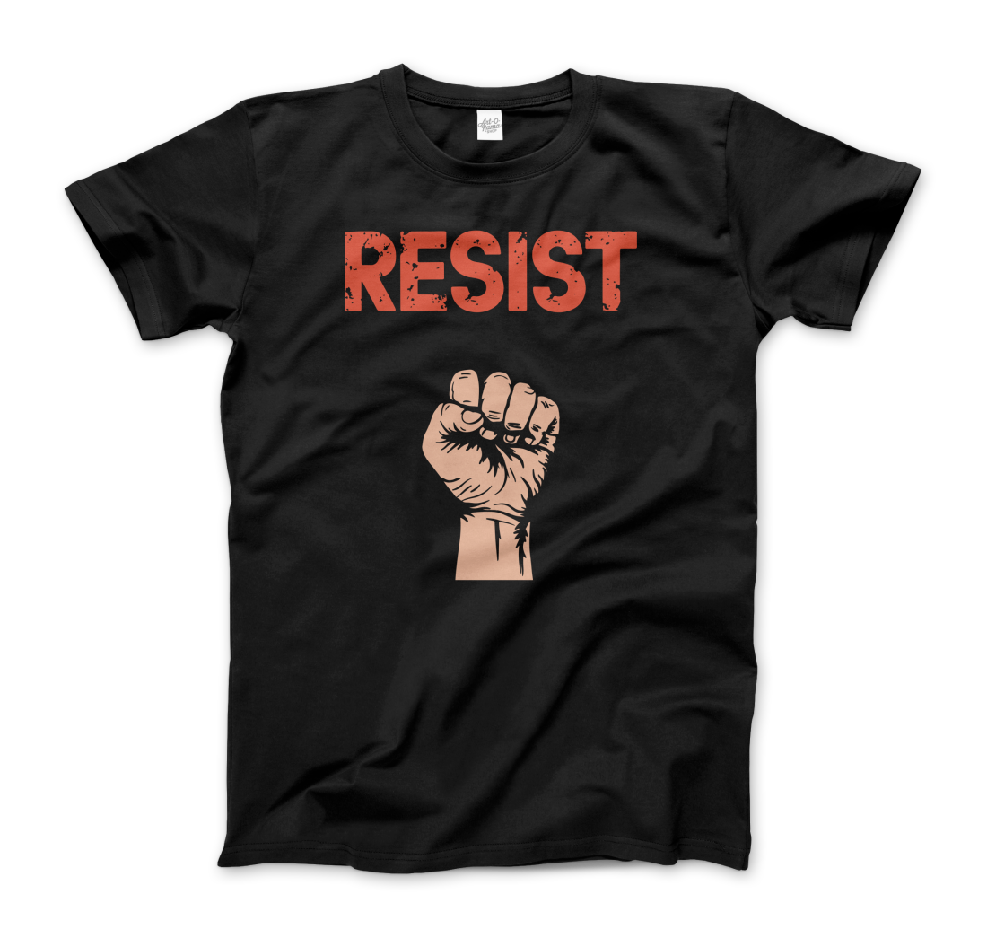 Resist Raised Fist With Distressed Design T-Shirt