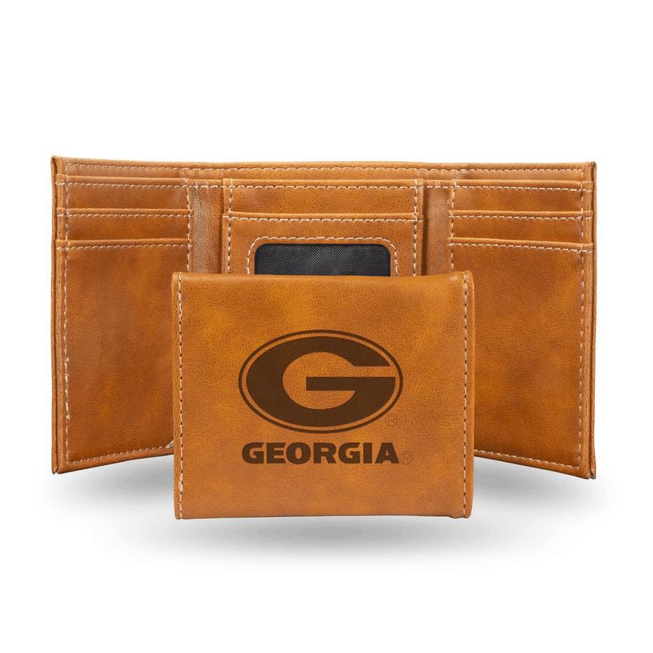 Georgia Bulldogs - NCAA Laser Engraved Brown Trifold Wallet