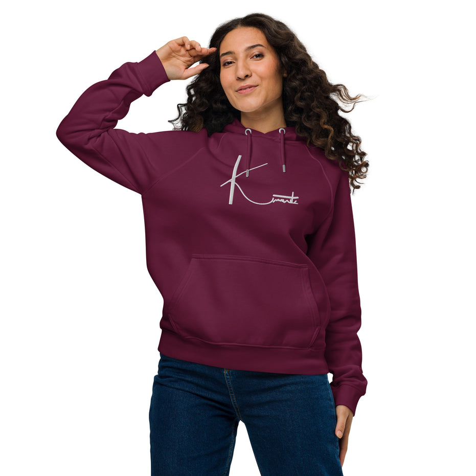 Kimante Signature White Unisex eco raglan hoodie