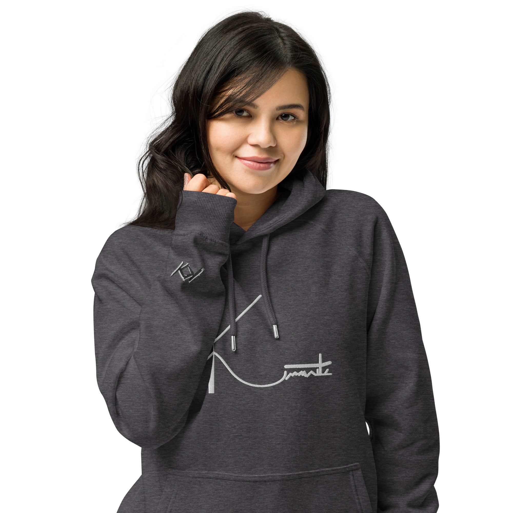 Kimante Signature White Unisex eco raglan hoodie