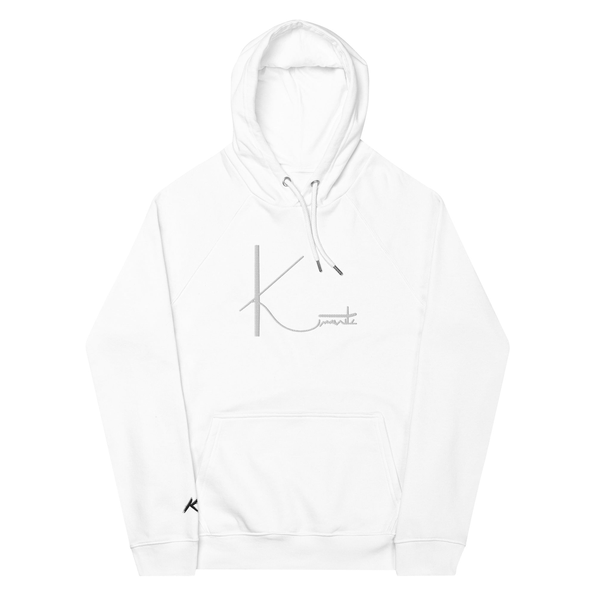 Kimante Signature White Unisex eco raglan hoodie