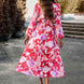 Printed V-Neck Long Sleeve Midi Dress