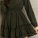 Leopard Smock Waist Long Sleeve Dress