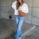 Ribbed Collared Neck Button Up Jacket