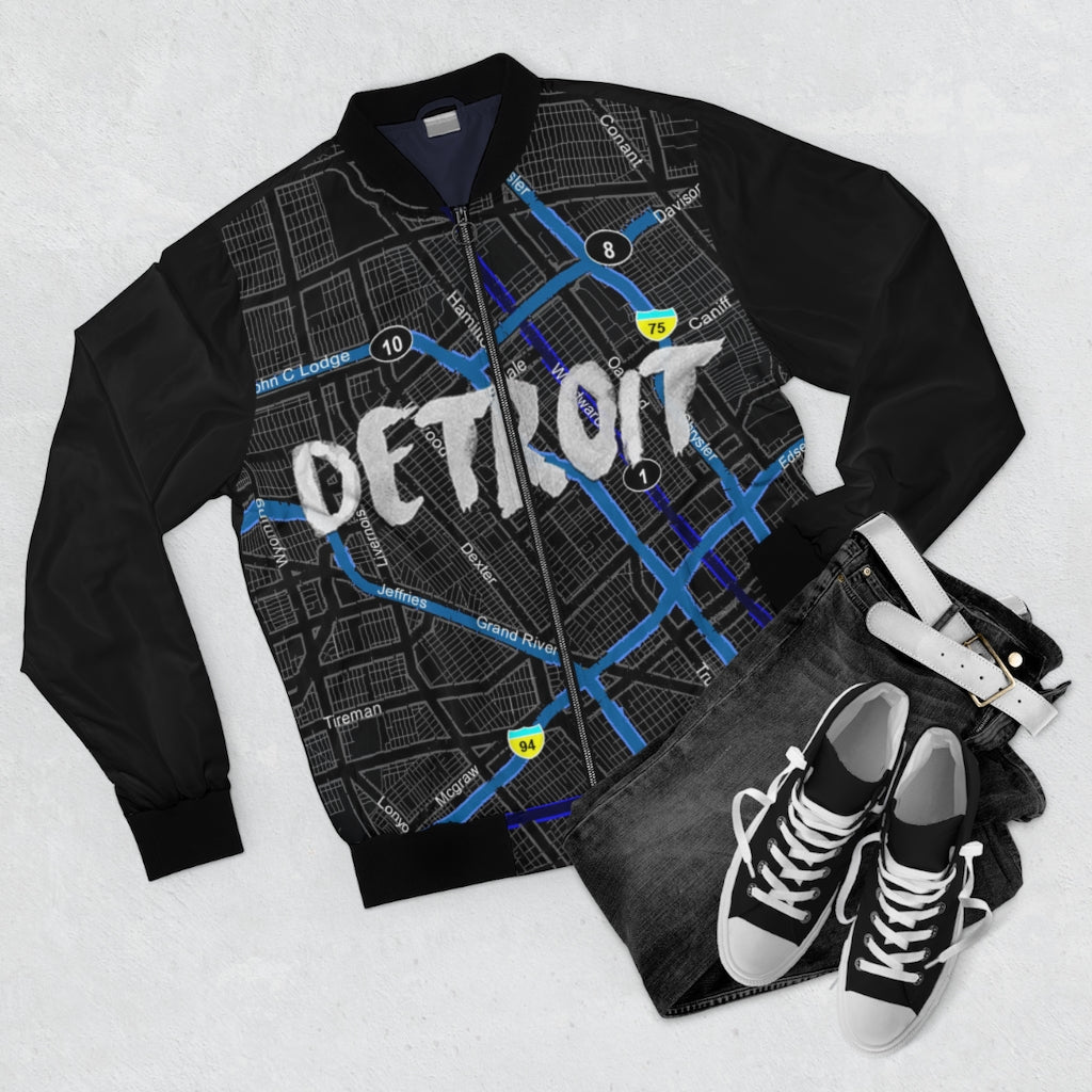 Detroit Kimante All Black, Black Sleeves AOP Bomber Jacket