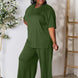 Double Take Full Size Round Neck Slit Top and Pants Set