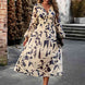 Printed V-Neck Long Sleeve Midi Dress