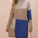 Color Block Mock Neck Dropped Shoulder Sweater Dress
