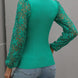 Lace Sleeve Round Neck Ribbed Top