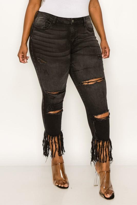 The M.A.P. Plus Size Midrise Black Fringe Hem Jeans by Sensual Fashion Boutique