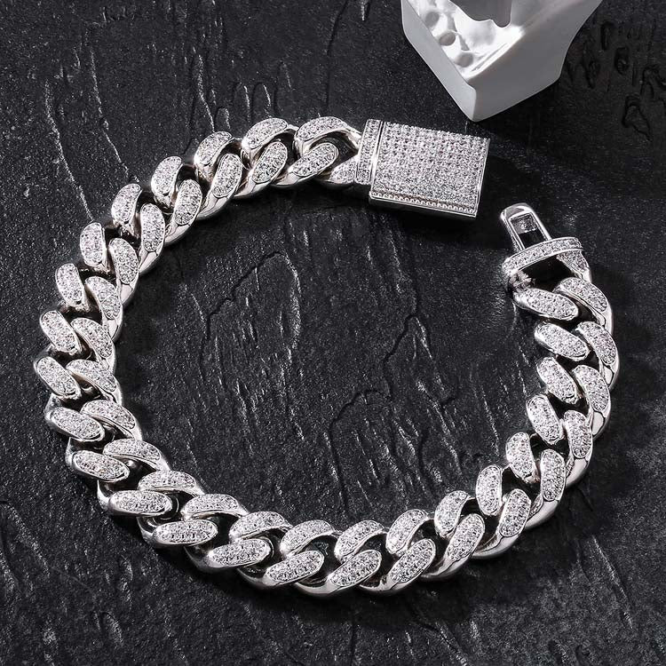 12mm Fully Iced Out Diamond Miami Cuban Link Bracelet in White Gold by Bling Proud | Urban Jewelry Online Store