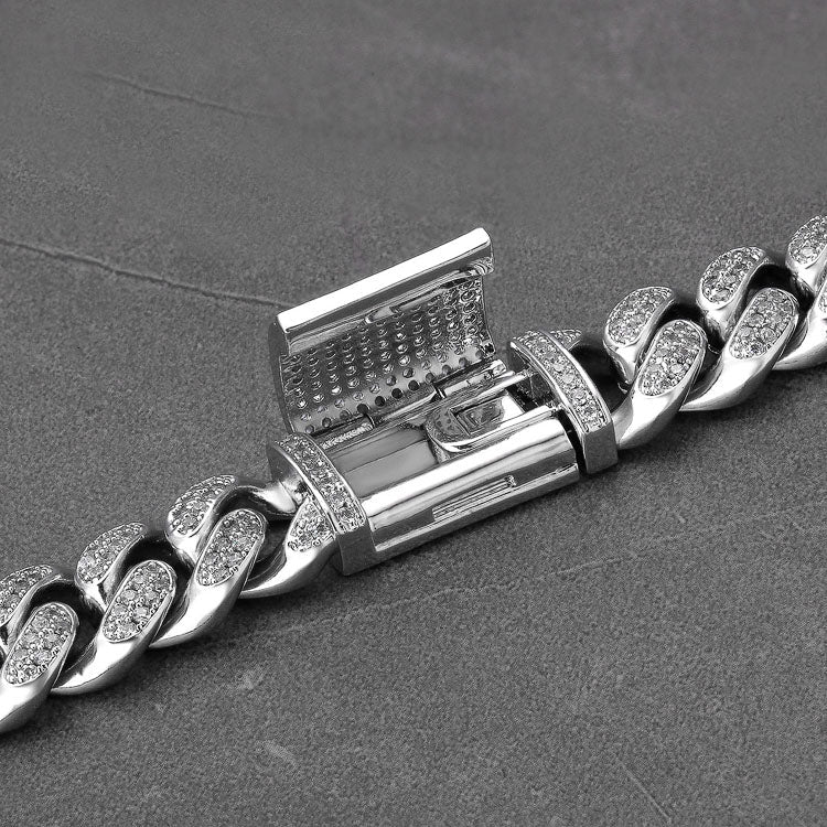 12mm Fully Iced Out Diamond Miami Cuban Link Bracelet in White Gold by Bling Proud | Urban Jewelry Online Store