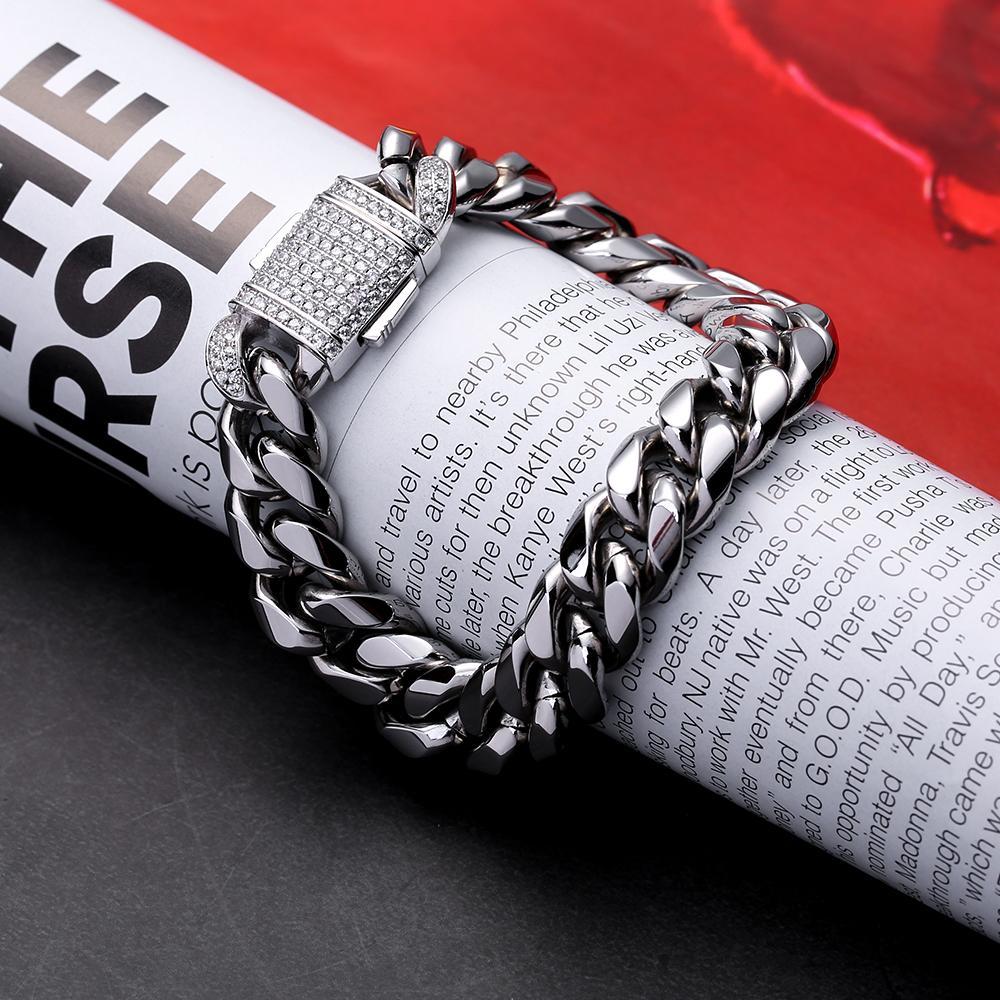 12mm Iced Out Mens Miami Cuban Link Bracelet in White Gold by Bling Proud | Urban Jewelry Online Store