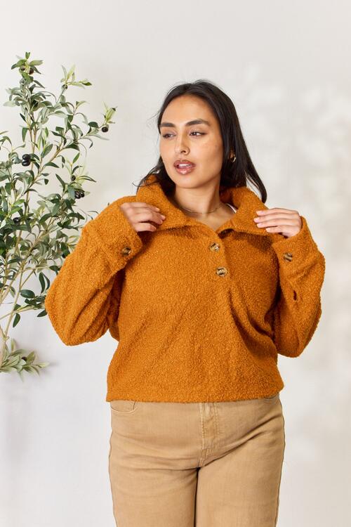Culture Code Full Size Half Button Turtleneck Sweatshirt