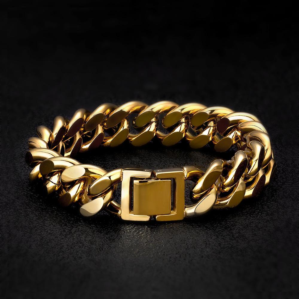 14mm Miami Cuban Link Bracelet 14K Gold Plated by Bling Proud | Urban Jewelry Online Store