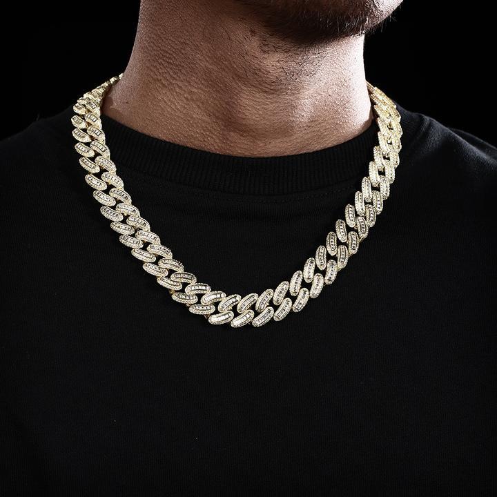 16mm Iced Out Baguette Cut Cuban Choker Chain in 14K Gold by Bling Proud | Urban Jewelry Online Store