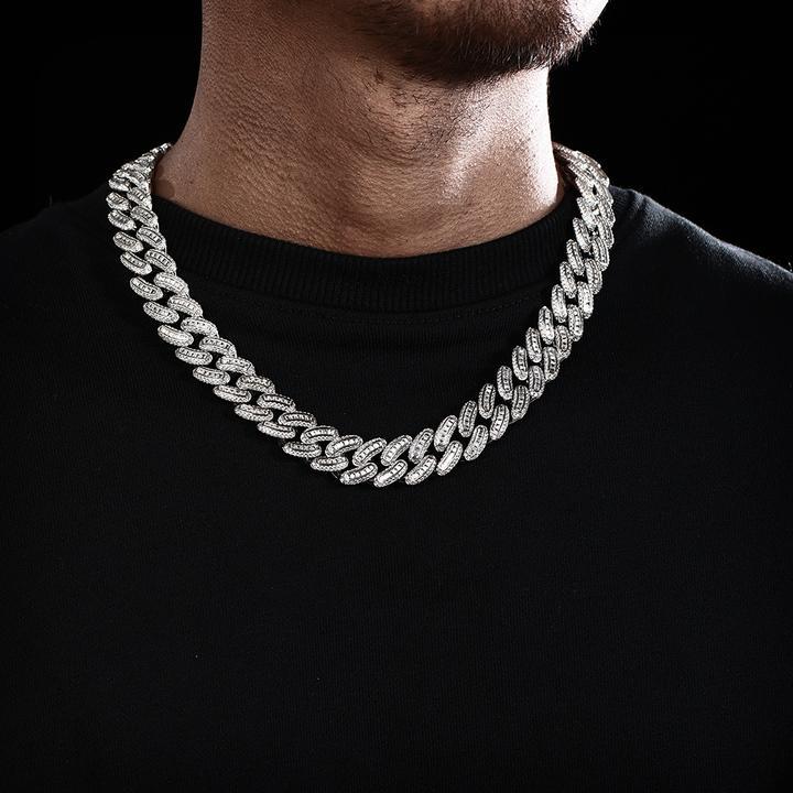 16mm Iced Out Baguette Cut Cuban Choker Chain in White Gold by Bling Proud | Urban Jewelry Online Store