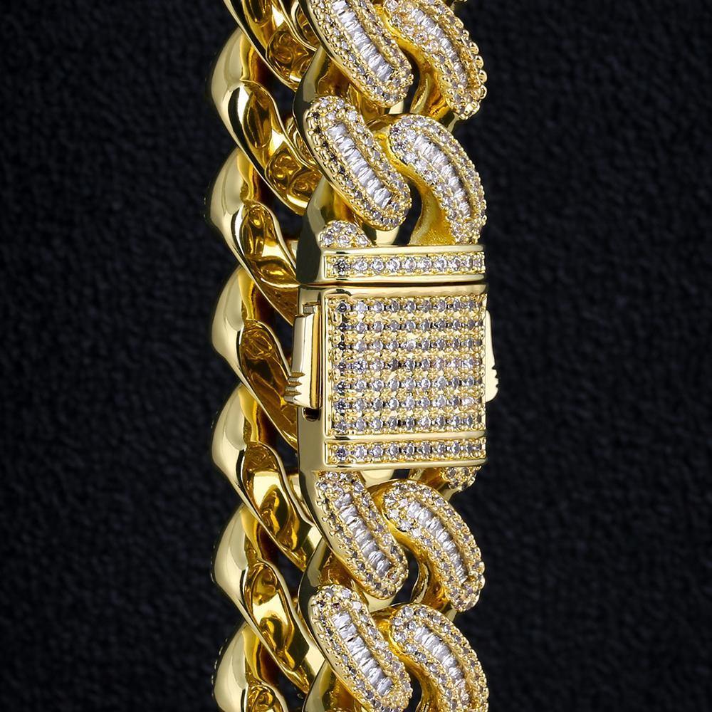 16mm Iced Out Baguette Cut Mens Cuban Link Bracelet in 14K Gold by Bling Proud | Urban Jewelry Online Store