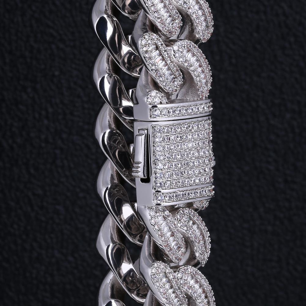 16mm Iced Out Baguette Cut Mens Cuban Link Bracelet in White Gold by Bling Proud | Urban Jewelry Online Store
