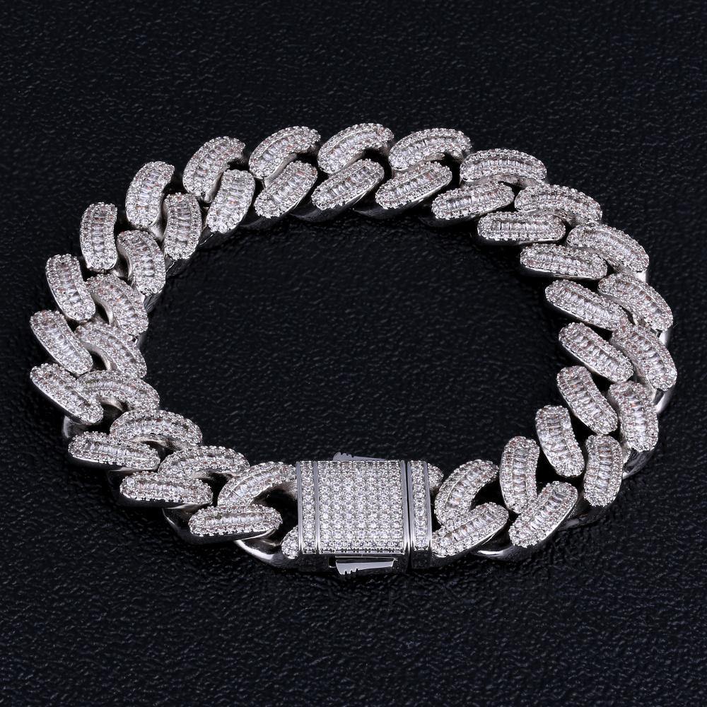 16mm Iced Out Baguette Cut Mens Cuban Link Bracelet in White Gold by Bling Proud | Urban Jewelry Online Store