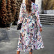 Printed V-Neck Long Sleeve Midi Dress