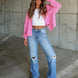 Ribbed Collared Neck Button Up Jacket