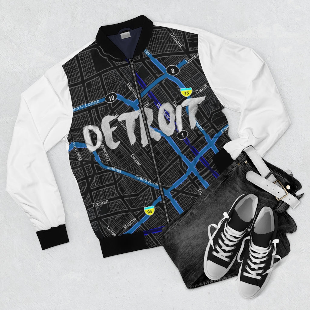 Detroit Kimante All Black, White Sleeves AOP Bomber Jacket