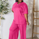 Double Take Full Size Round Neck Slit Top and Pants Set