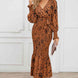 Printed V-Neck Smocked Midi Dress