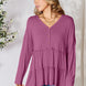 Double Take Half Button Long Sleeve Ruffle Hem Blouse