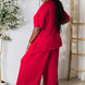 Double Take Full Size Round Neck Slit Top and Pants Set