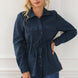 Geometric Button Up Drawstring Collared Neck Jacket