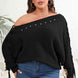 Plus Size One Shoulder Beaded Sweater